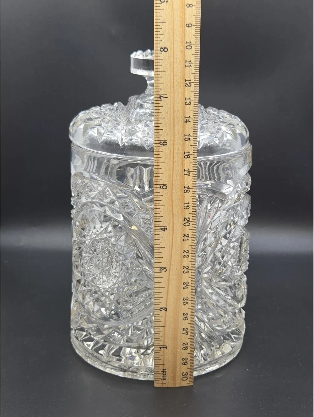 Vintage Imperial Glass Hobstar Roanoke Biscuit Barrel Cracker Jar w/Lid 7.75